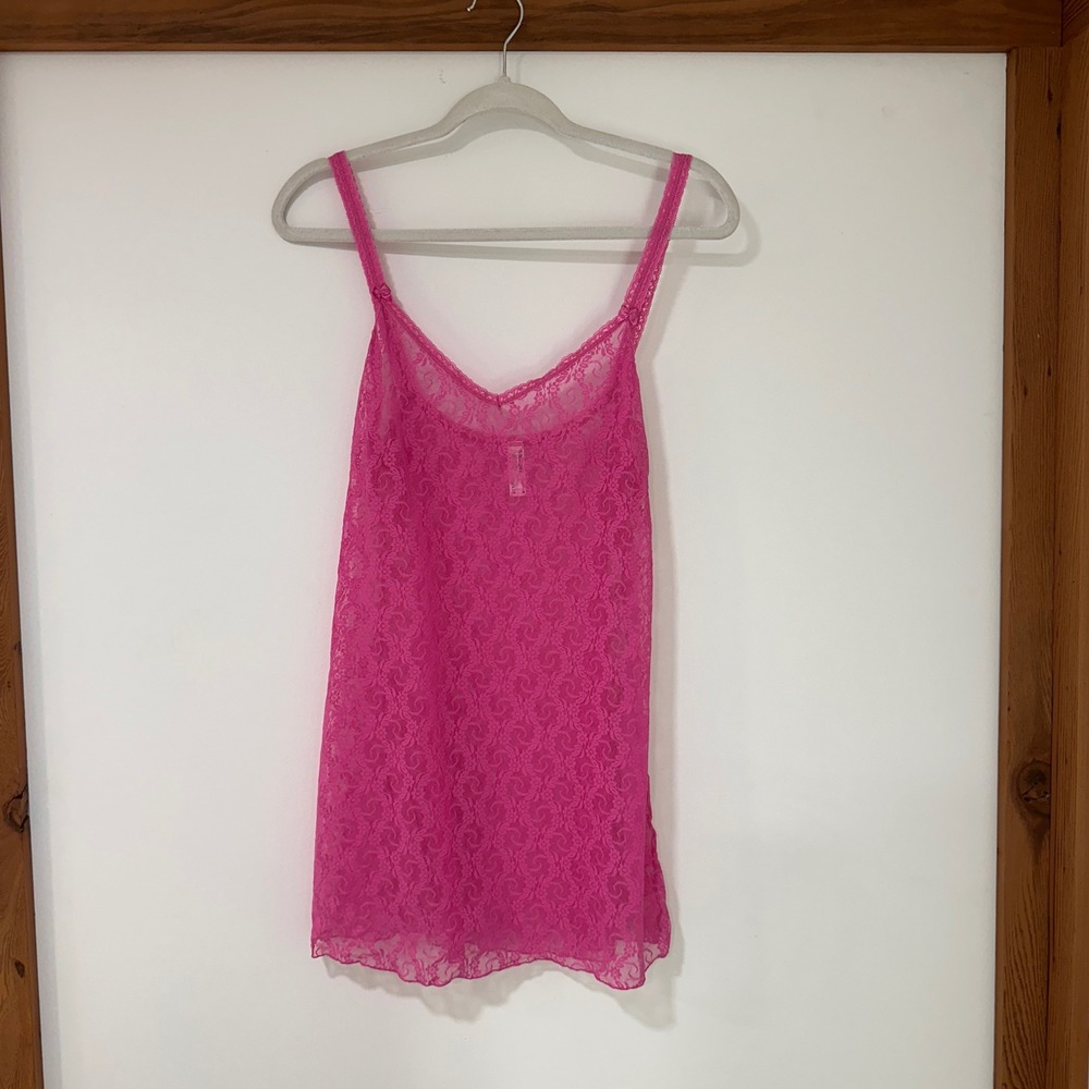 b.tempt'd Floral Lace Chemise Women Medium Pink Sheer Bow Straps |‎ Barbiecore